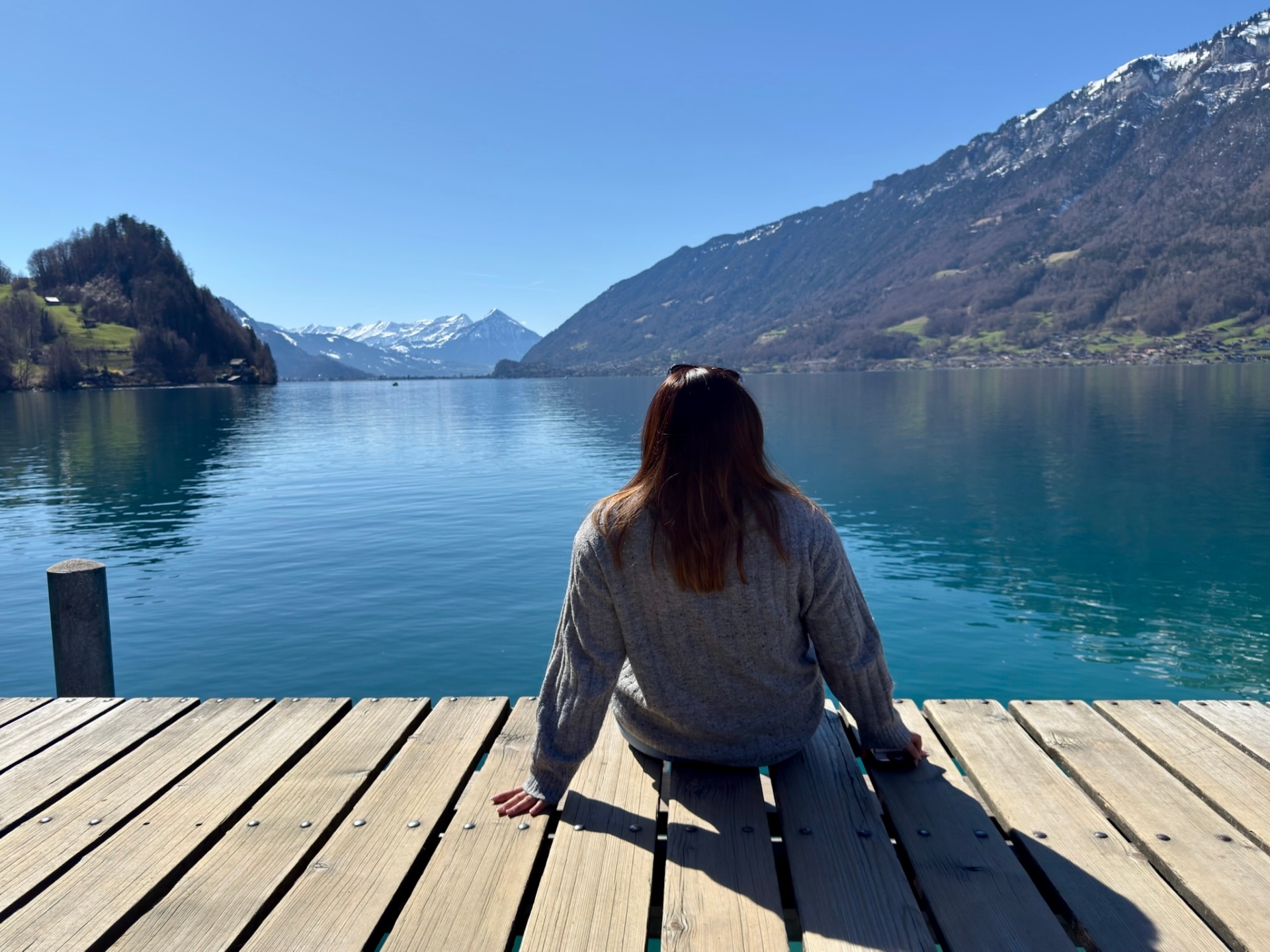 Looking out across an alpine lake near Geneva